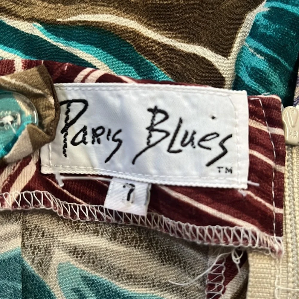 Vintage 90's Paris Blues Multicolor Palm Print Mini Dress Size 7 Juniors